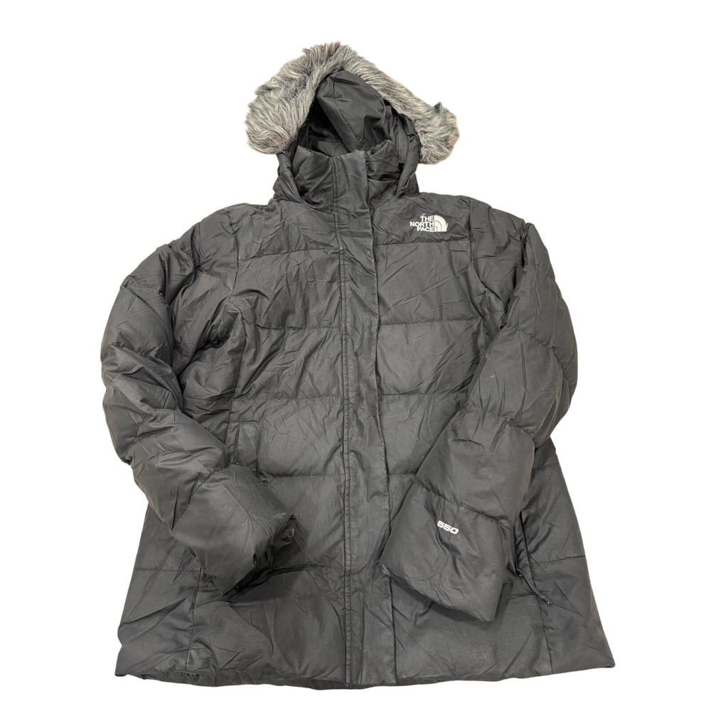 The North Face Womens 550 Fill Down Gotham Jacket‎ Black Large Faux Fur Hood